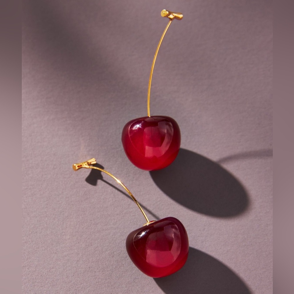Chic Cherry Earrings in Deep Red and Gold